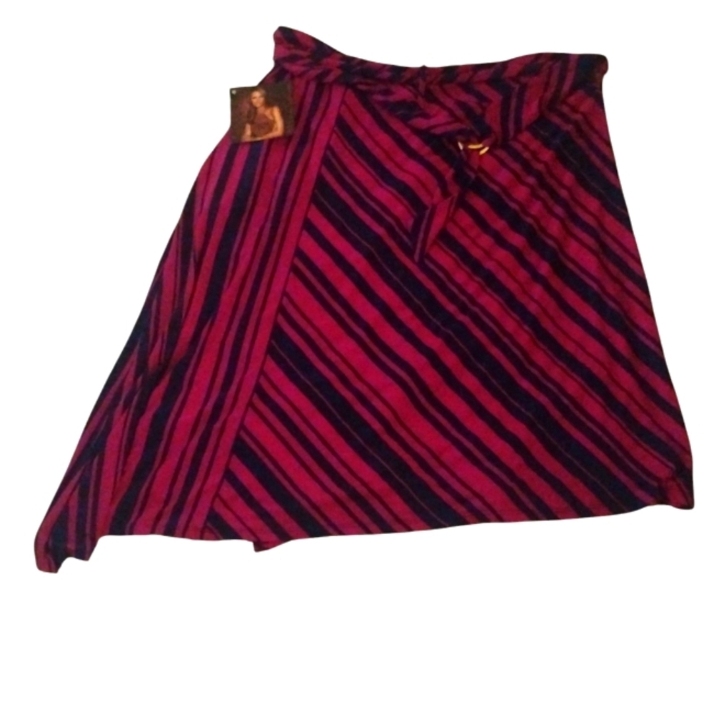 IMAN Global Chic Hot Pink & Navy Stripe Scarf Skirt Asymmetrical Hem SZ XL NWT